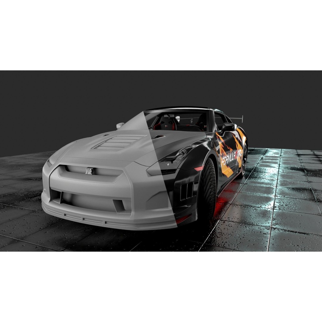 Nissan GT-R Racing Car 3D Model – Low Poly PBR Game Asset, FBX - View 4