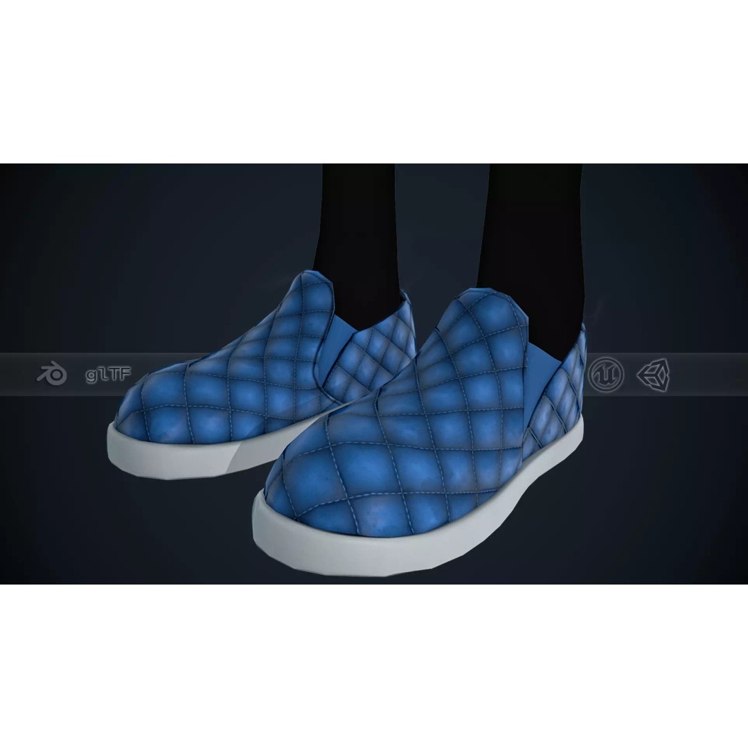 Stylized Blue Leather Shoes 3D Model – Low Poly PBR Game Asset, FBX, OBJ - View 2