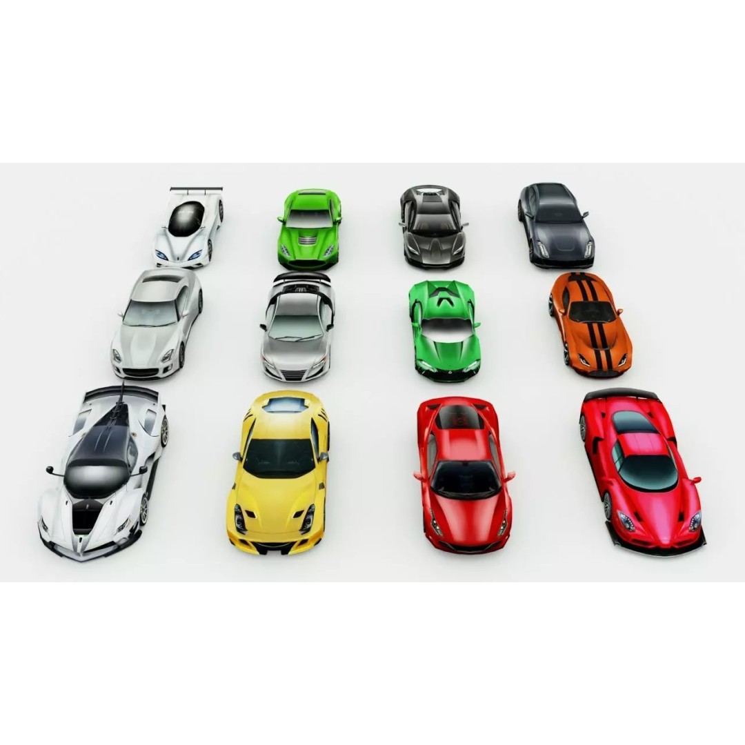 Low Poly Sportscars 3D Model – 12 Car Bundle, Game Ready FBX - View 2