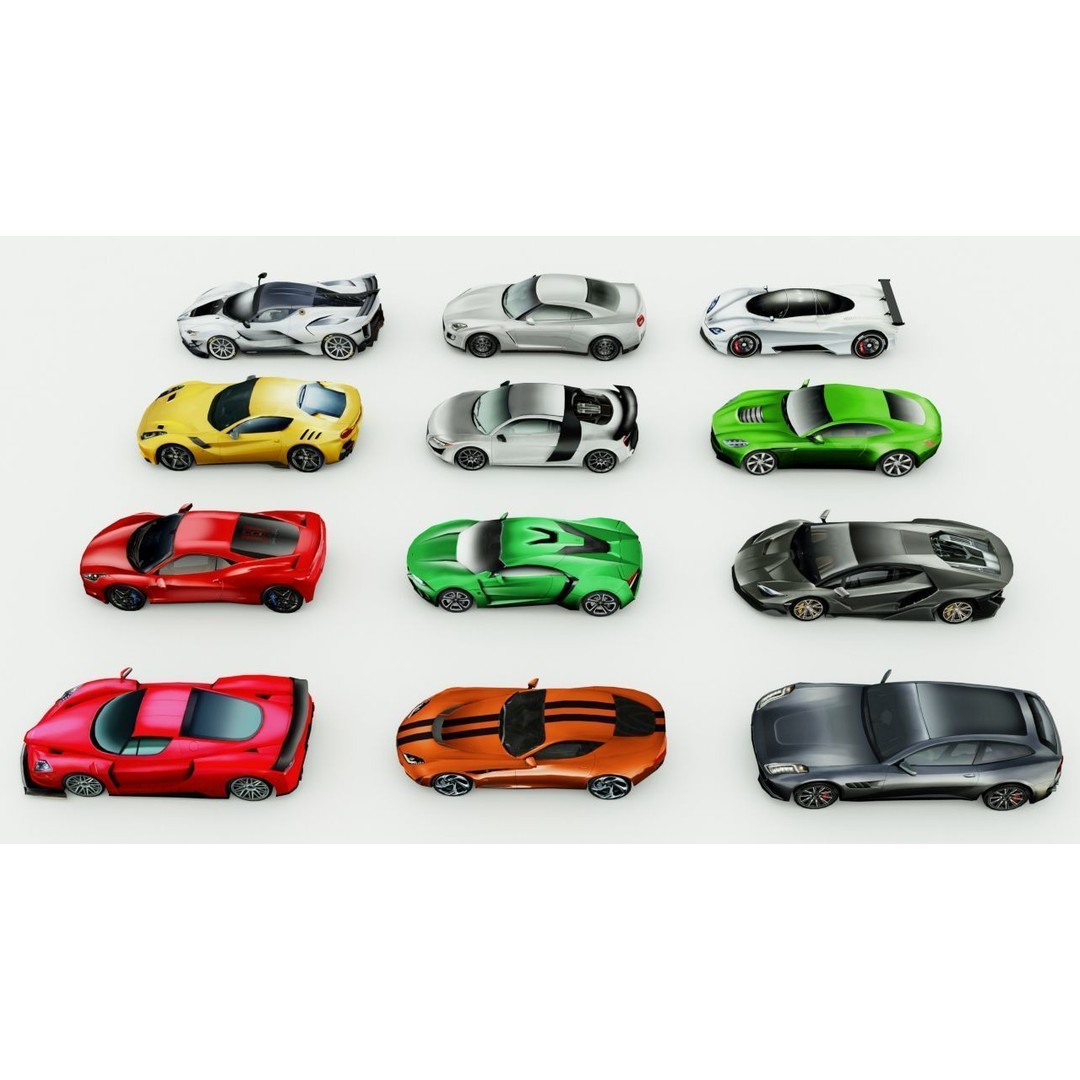Low Poly Sportscars 3D Model – 12 Car Bundle, Game Ready FBX - View 3