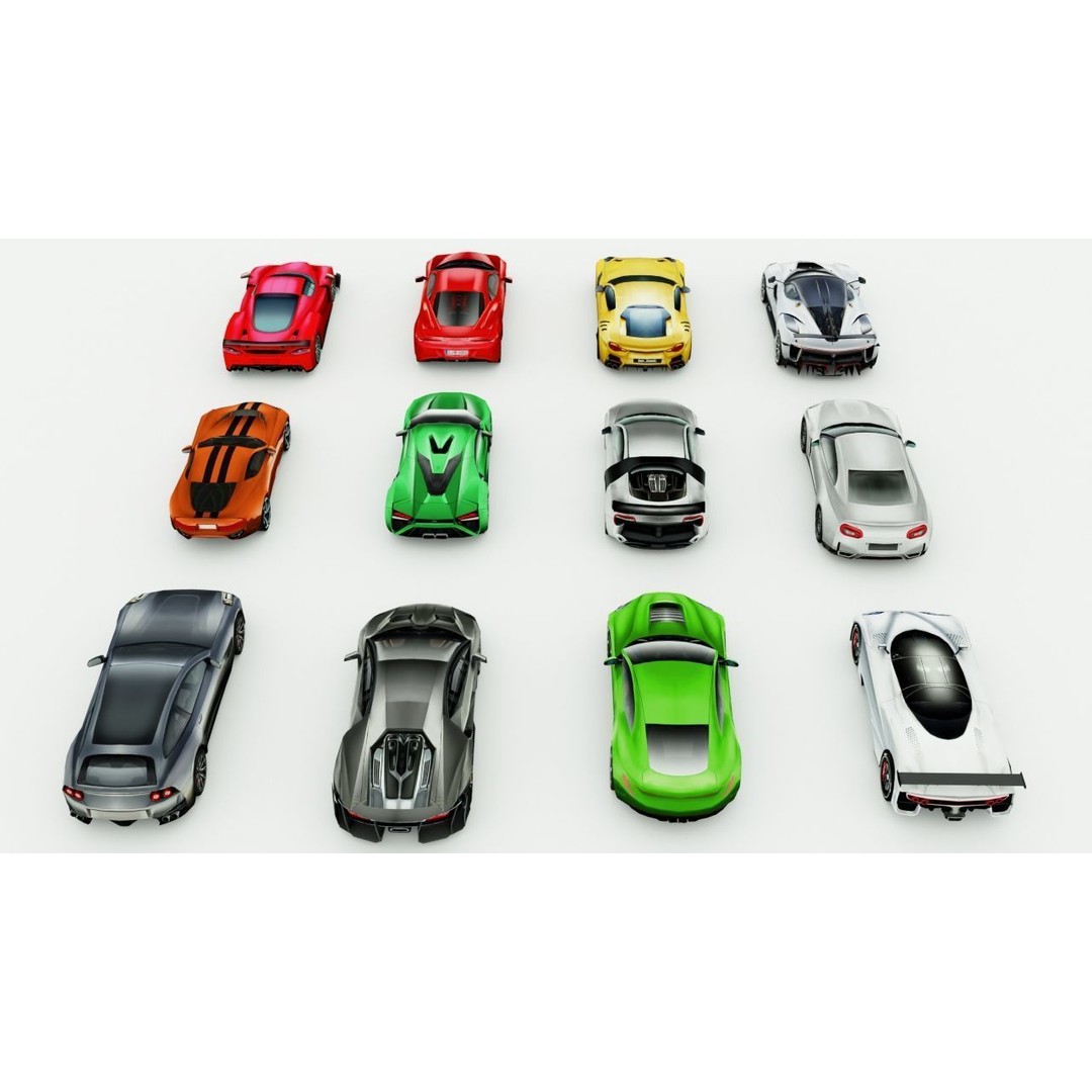 Low Poly Sportscars 3D Model – 12 Car Bundle, Game Ready FBX - View 4