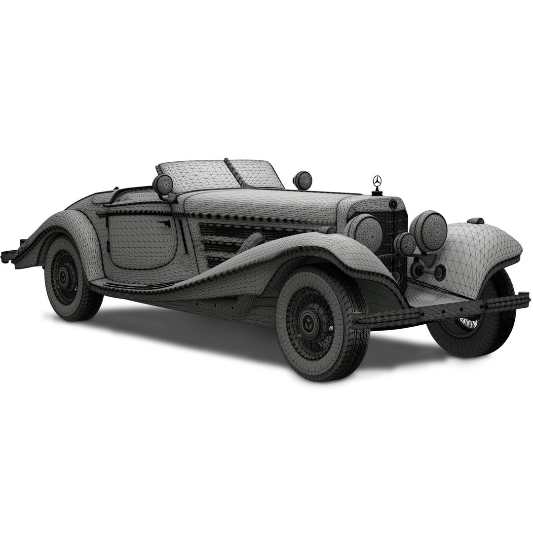 Mercedes Benz 540K 3D Model – Antique Car with Detailed Exterior, FBX, OBJ - View 10