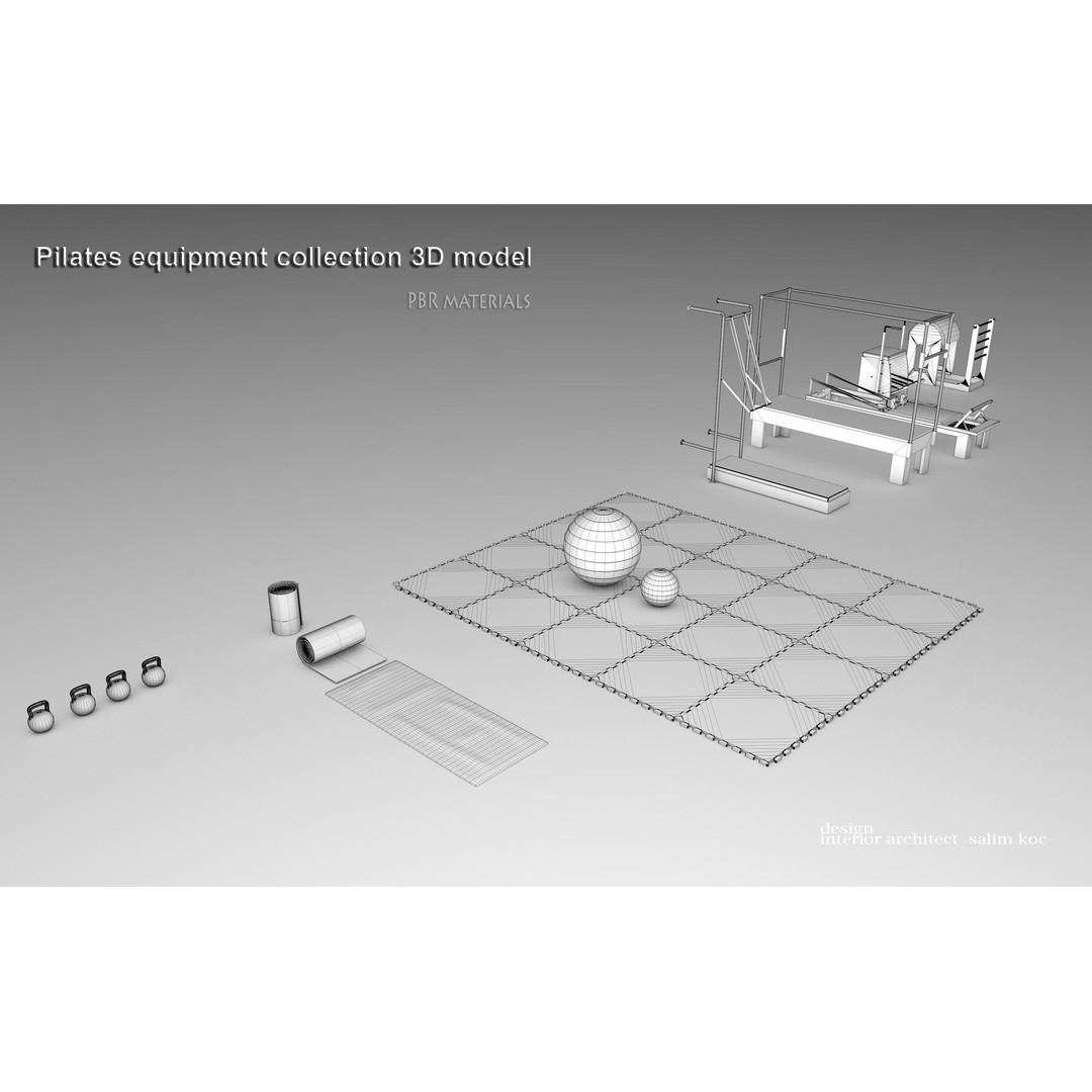 Pilates Equipment Collection 3D Model – PBR Textured Gym Set, FBX