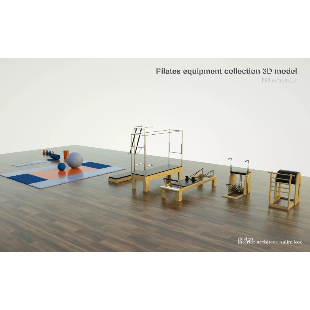 Pilates Equipment Collection 3D Model – PBR Textured Gym Set, FBX - View 2