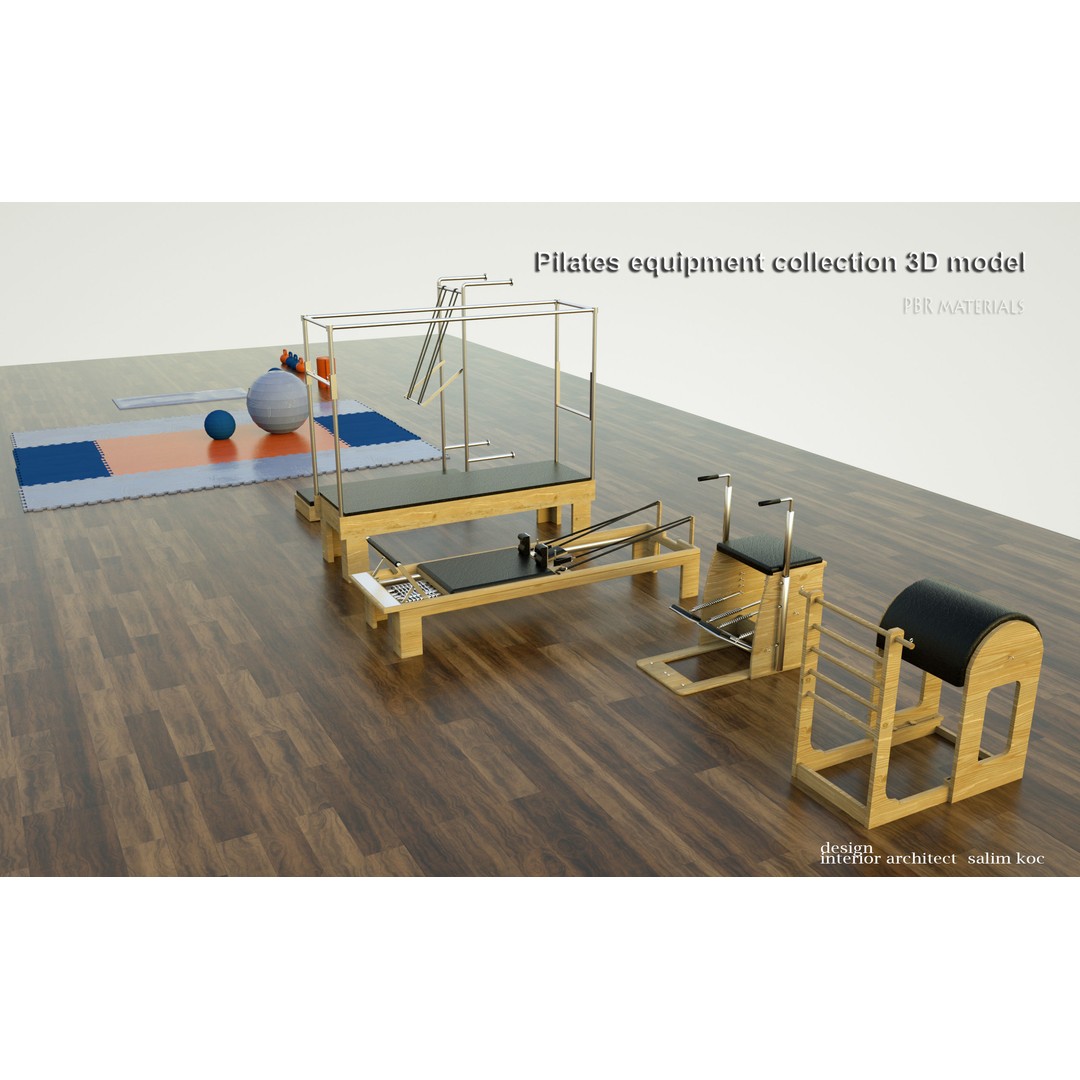 Pilates Equipment Collection 3D Model – PBR Textured Gym Set, FBX - View 3