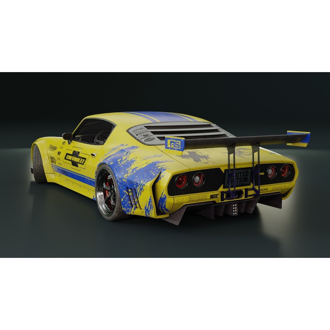 1970 Chevrolet Camaro 3D Model – Mid-Poly Game Asset, FBX, PBR - View 3