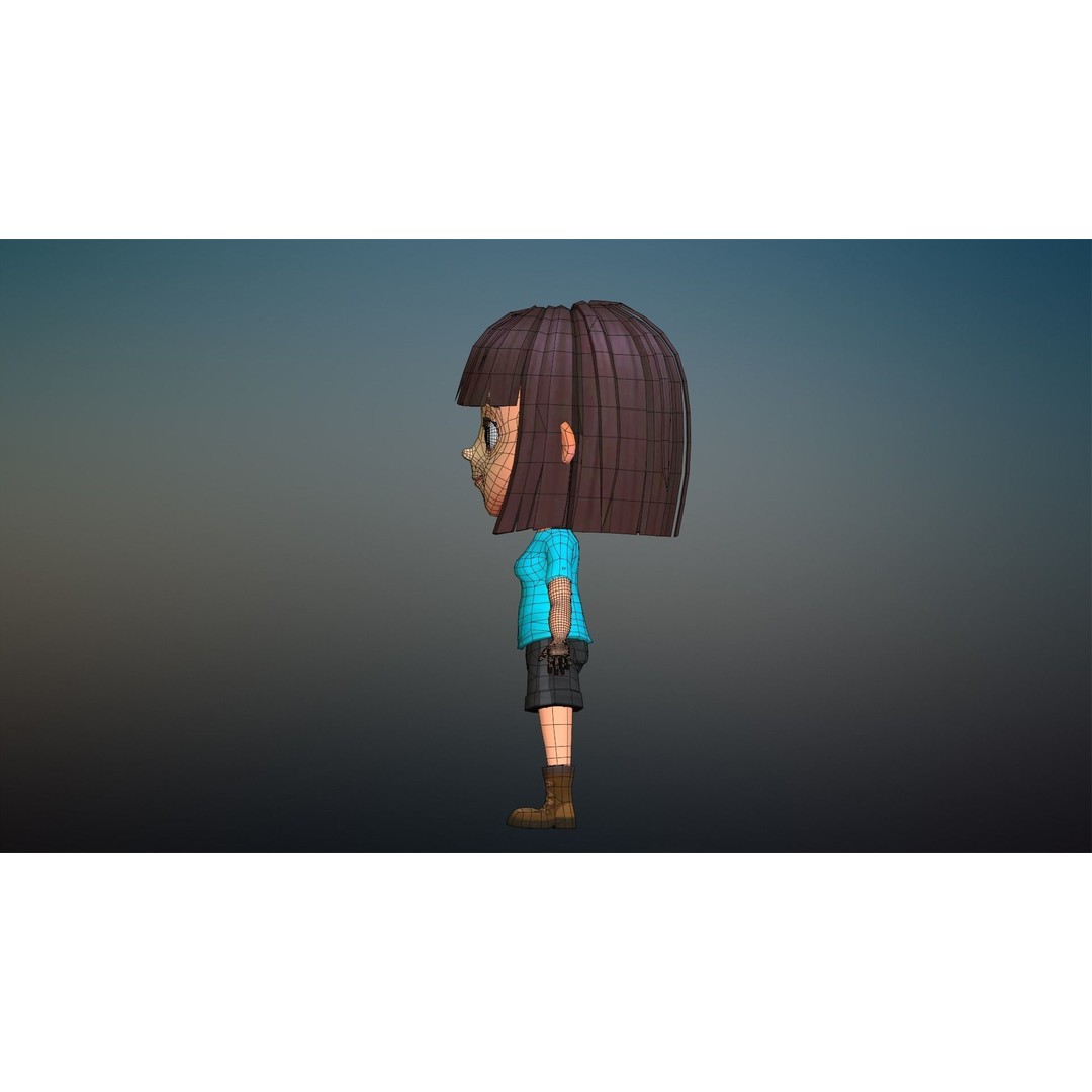 Cartoon Girl Character 3D Model – Low Poly Rigged Asset, FBX, Blender