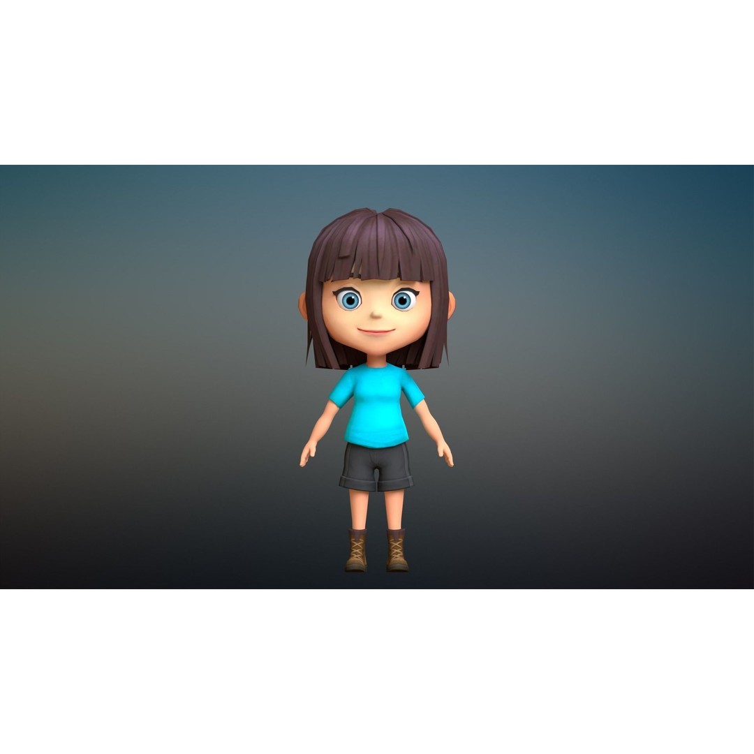 Cartoon Girl Character 3D Model – Low Poly Rigged Asset, FBX, Blender - View 10