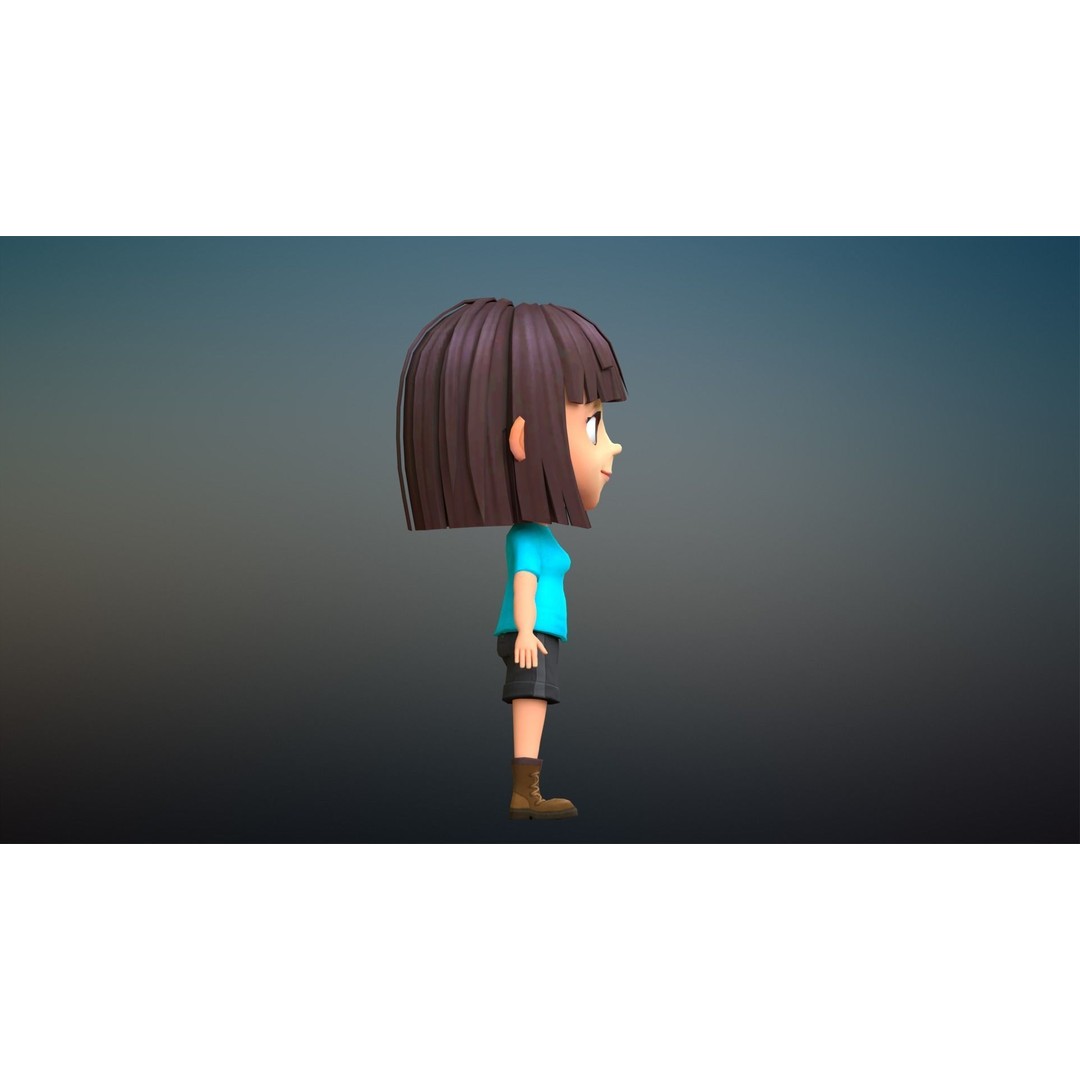 Cartoon Girl Character 3D Model – Low Poly Rigged Asset, FBX, Blender - View 11