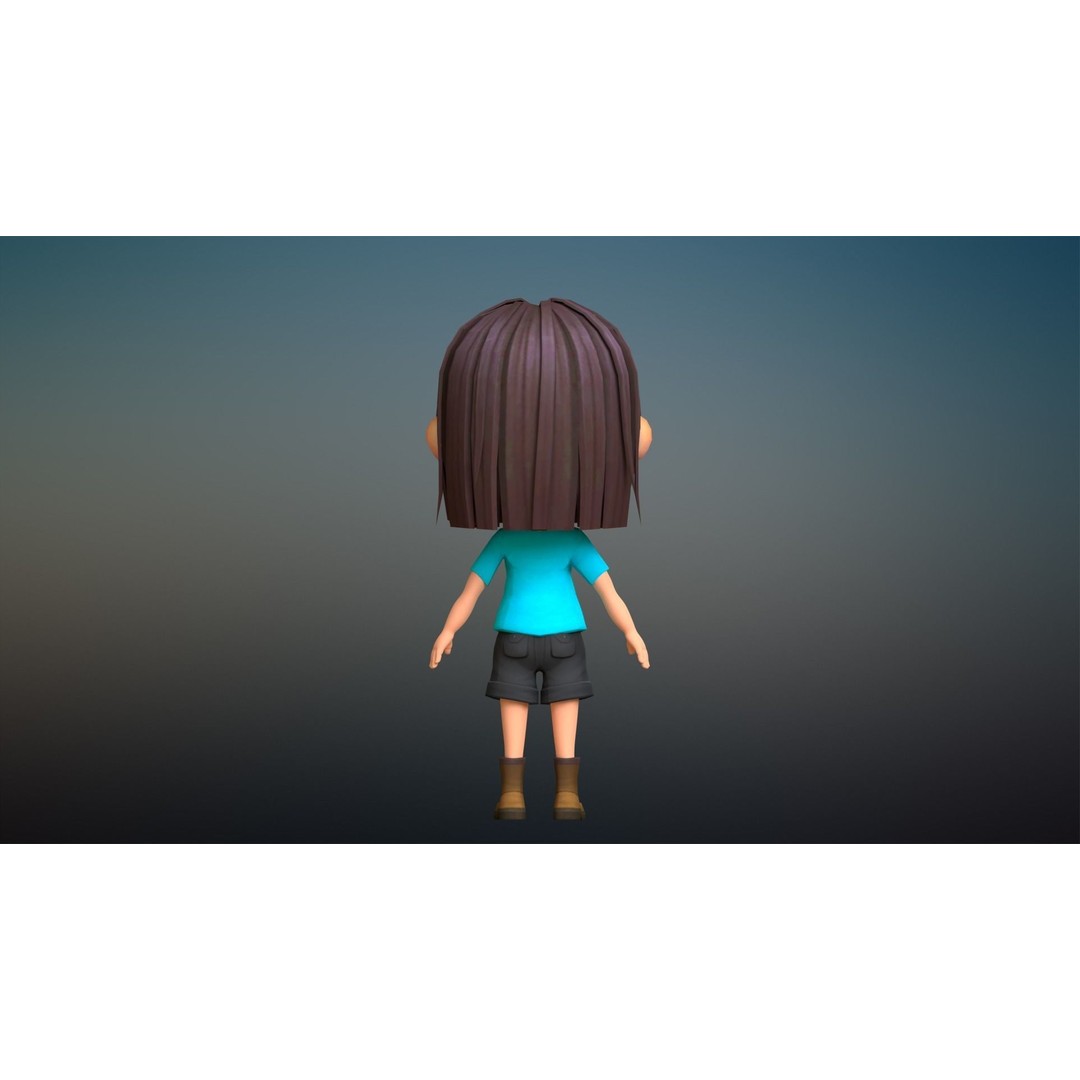 Cartoon Girl Character 3D Model – Low Poly Rigged Asset, FBX, Blender - View 12