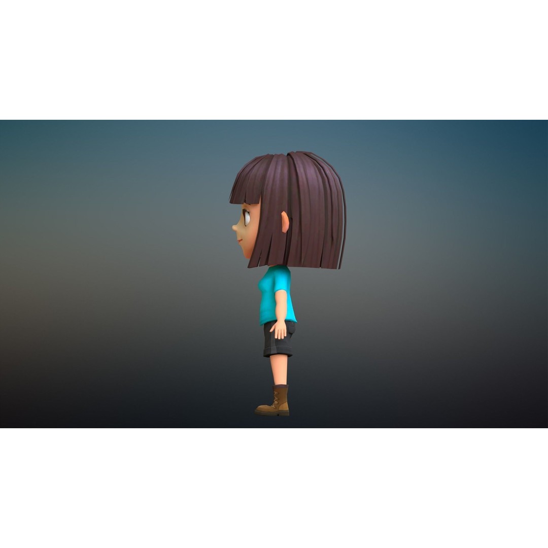 Cartoon Girl Character 3D Model – Low Poly Rigged Asset, FBX, Blender - View 13