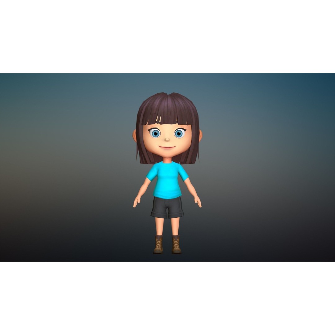 Cartoon Girl Character 3D Model – Low Poly Rigged Asset, FBX, Blender - View 14