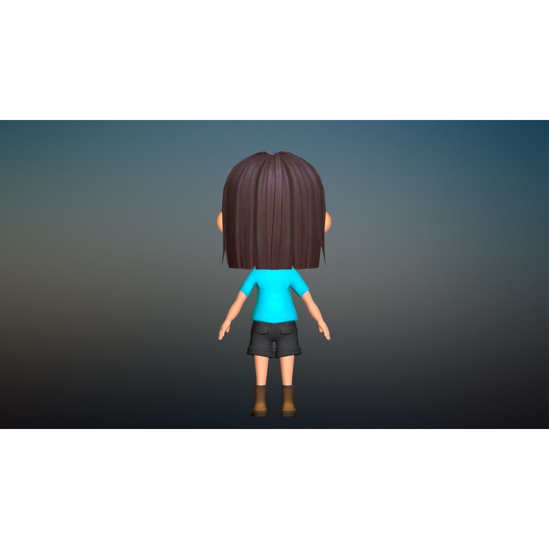 Cartoon Girl Character 3D Model – Low Poly Rigged Asset, FBX, Blender - View 16