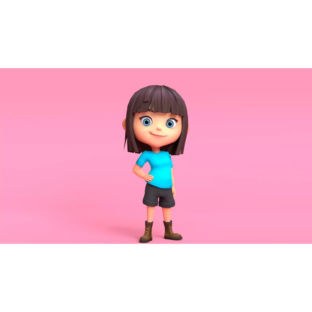 Cartoon Girl Character 3D Model – Low Poly Rigged Asset, FBX, Blender - View 2