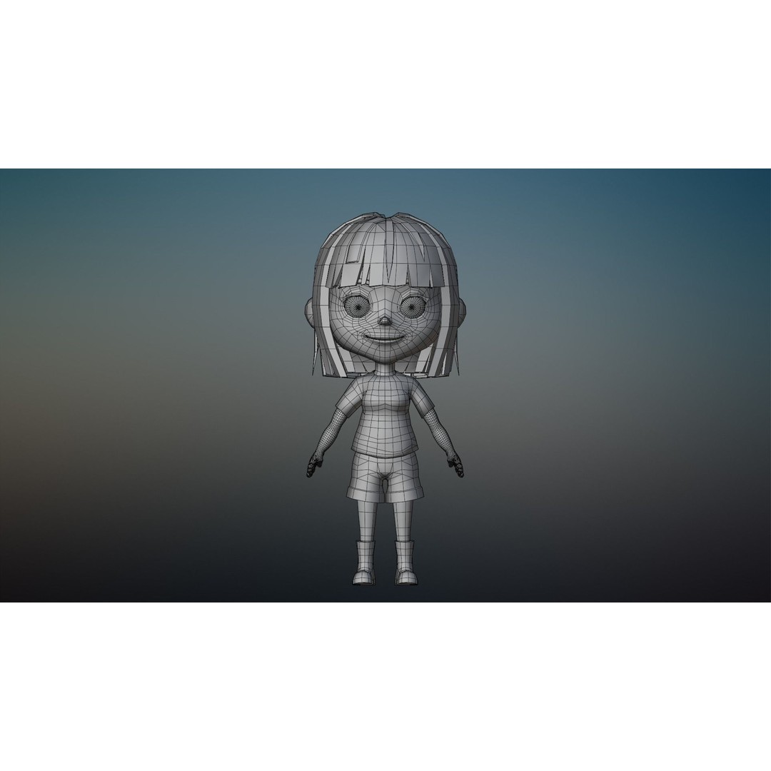 Cartoon Girl Character 3D Model – Low Poly Rigged Asset, FBX, Blender - View 22