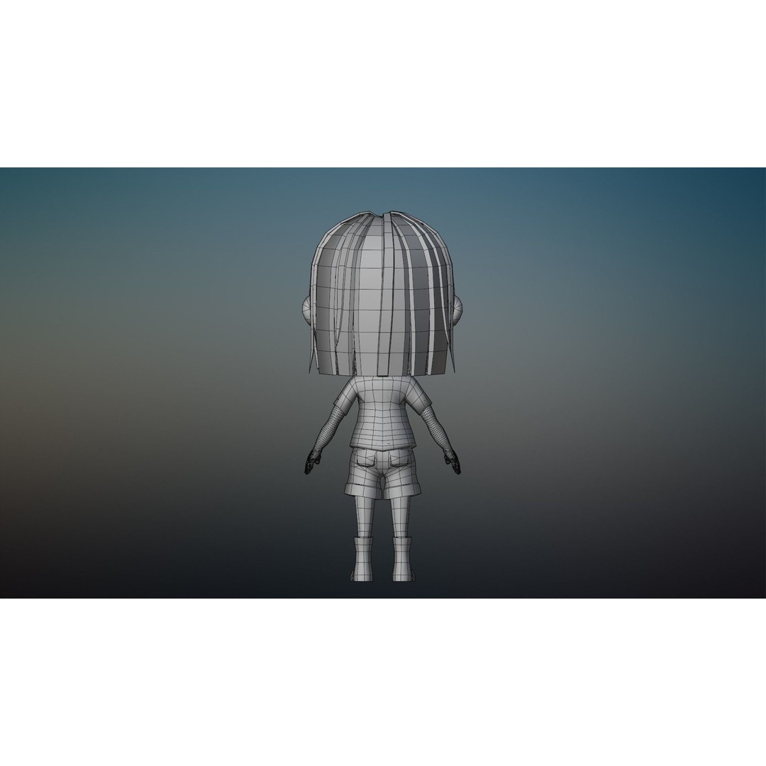 Cartoon Girl Character 3D Model – Low Poly Rigged Asset, FBX, Blender - View 24
