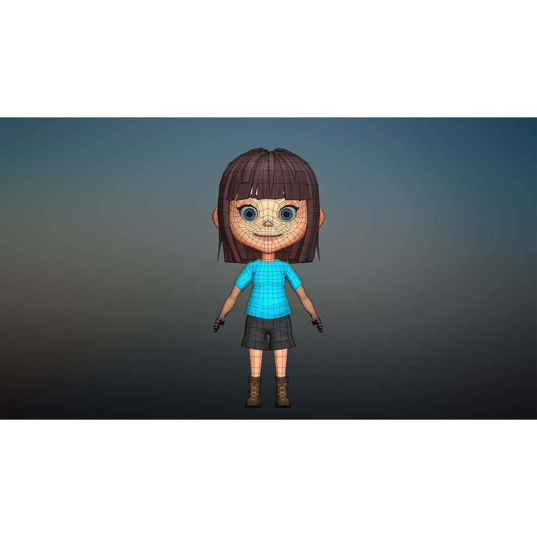 Cartoon Girl Character 3D Model – Low Poly Rigged Asset, FBX, Blender - View 26