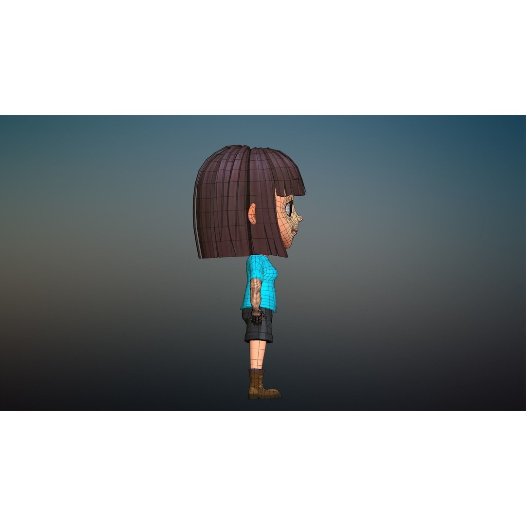 Cartoon Girl Character 3D Model – Low Poly Rigged Asset, FBX, Blender - View 27