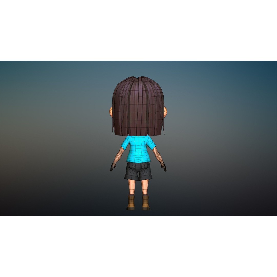Cartoon Girl Character 3D Model – Low Poly Rigged Asset, FBX, Blender - View 28
