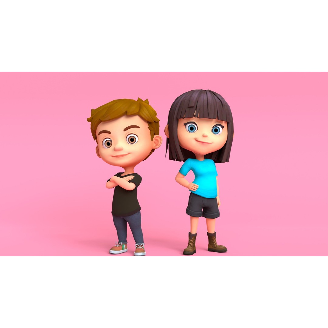 Cartoon Girl Character 3D Model – Low Poly Rigged Asset, FBX, Blender - View 3