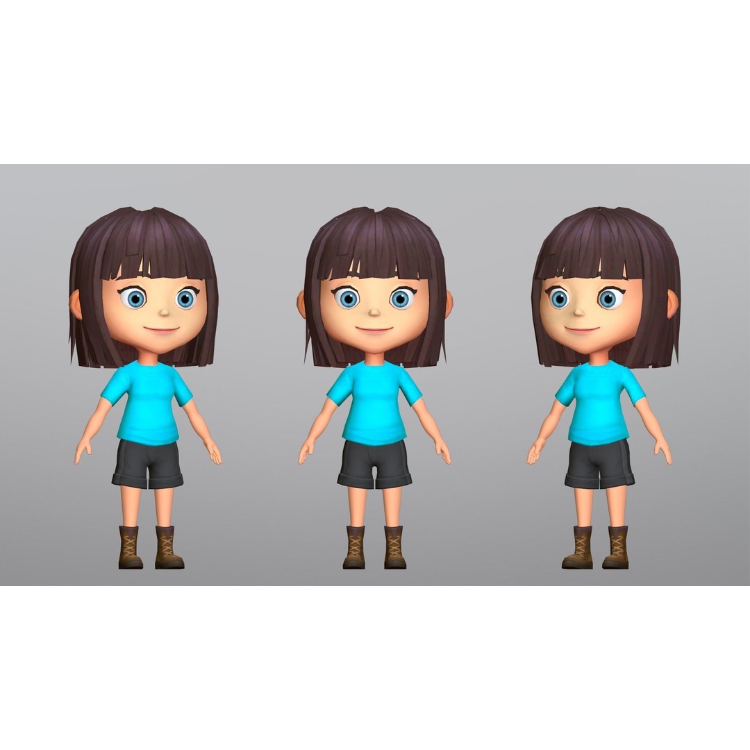 Cartoon Girl Character 3D Model – Low Poly Rigged Asset, FBX, Blender - View 4