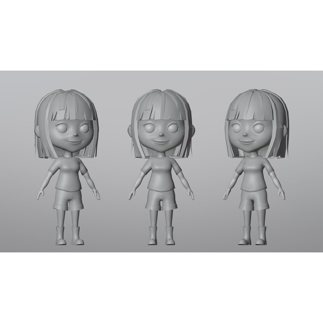 Cartoon Girl Character 3D Model – Low Poly Rigged Asset, FBX, Blender - View 5