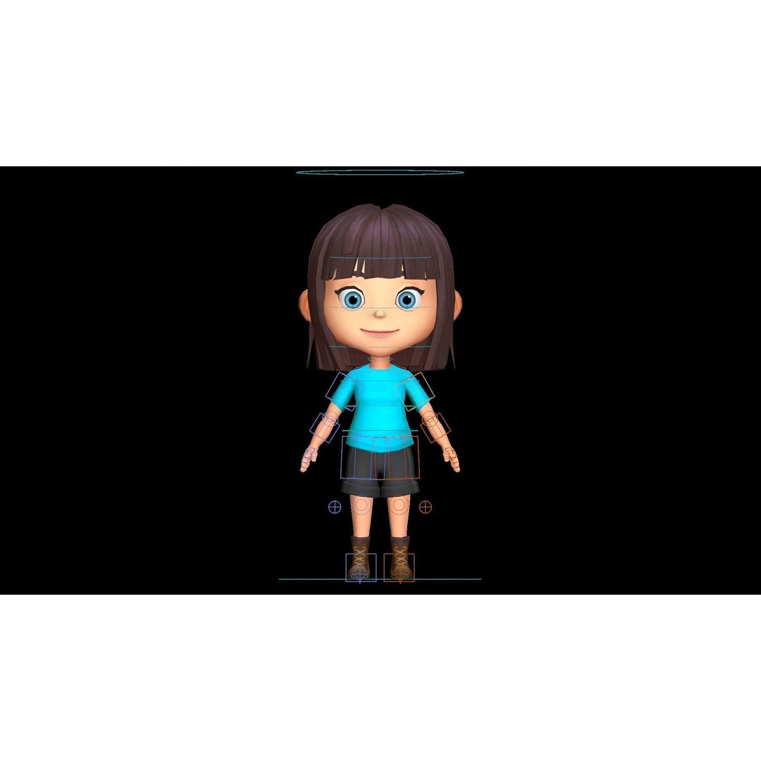 Cartoon Girl Character 3D Model – Low Poly Rigged Asset, FBX, Blender - View 6