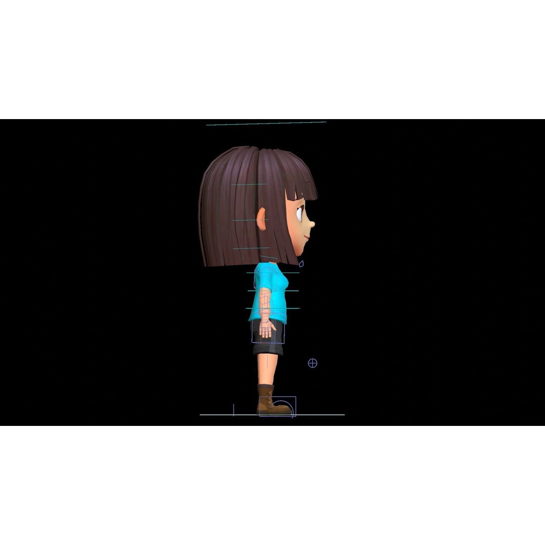 Cartoon Girl Character 3D Model – Low Poly Rigged Asset, FBX, Blender - View 7