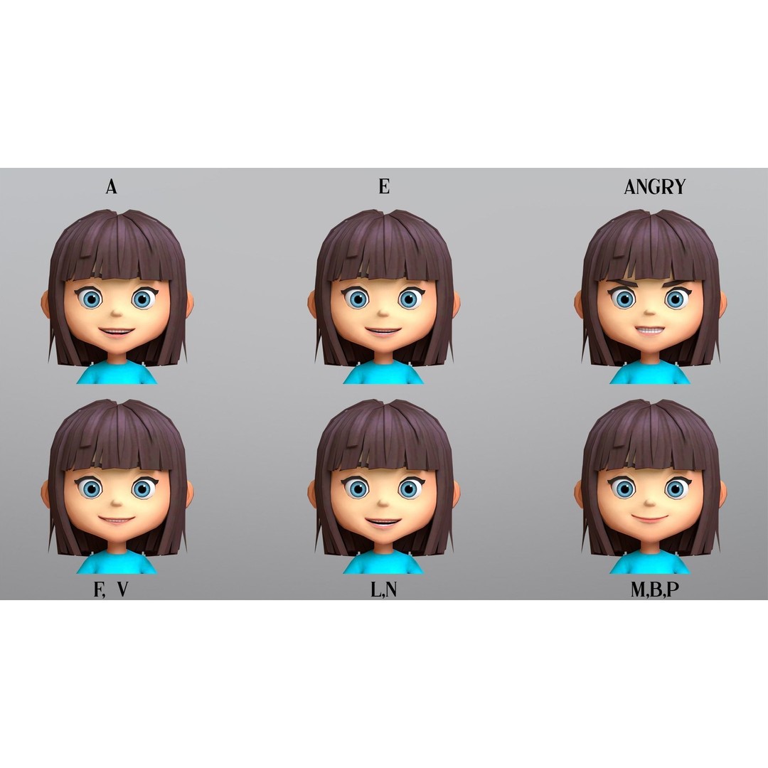 Cartoon Girl Character 3D Model – Low Poly Rigged Asset, FBX, Blender - View 8
