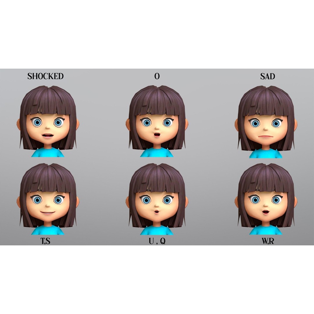 Cartoon Girl Character 3D Model – Low Poly Rigged Asset, FBX, Blender - View 9