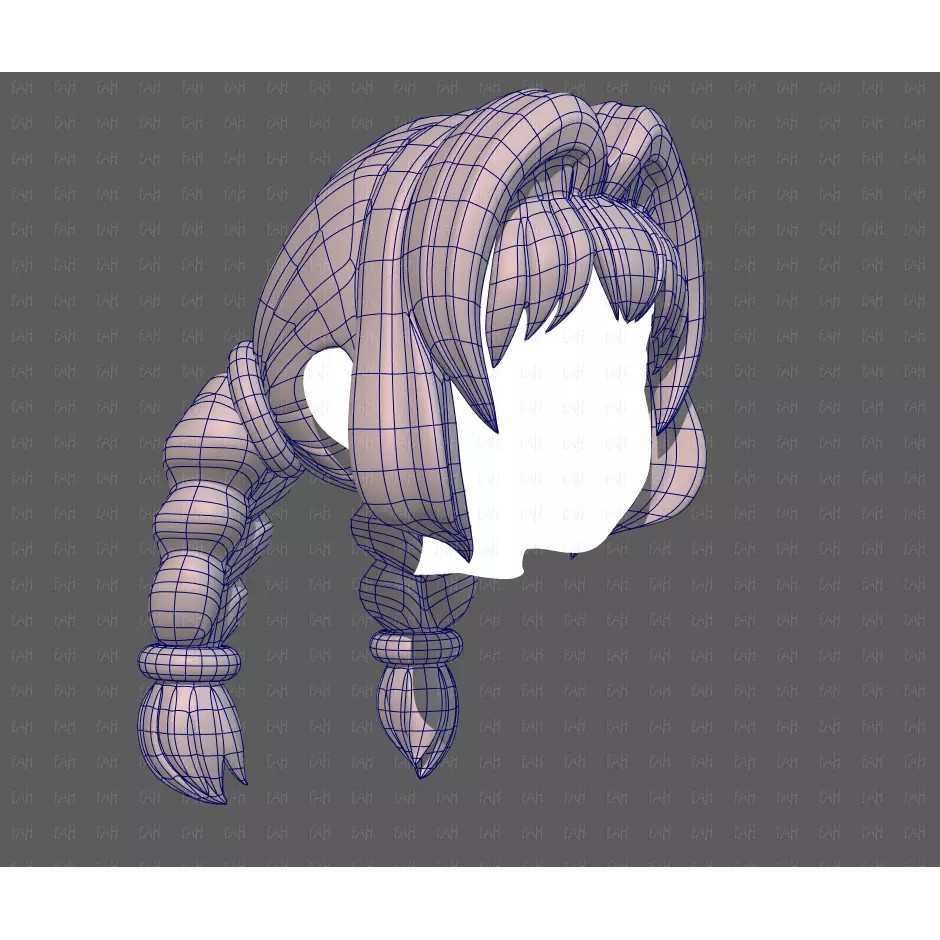 Base Hair 3D Model – Low Poly Cartoon Hairstyle for Animation, FBX - View 12
