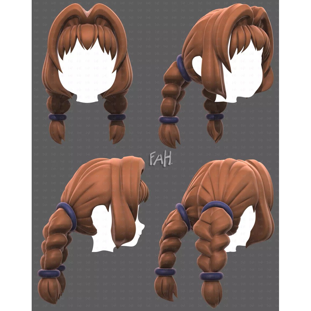 Base Hair 3D Model – Low Poly Cartoon Hairstyle for Animation, FBX - View 2