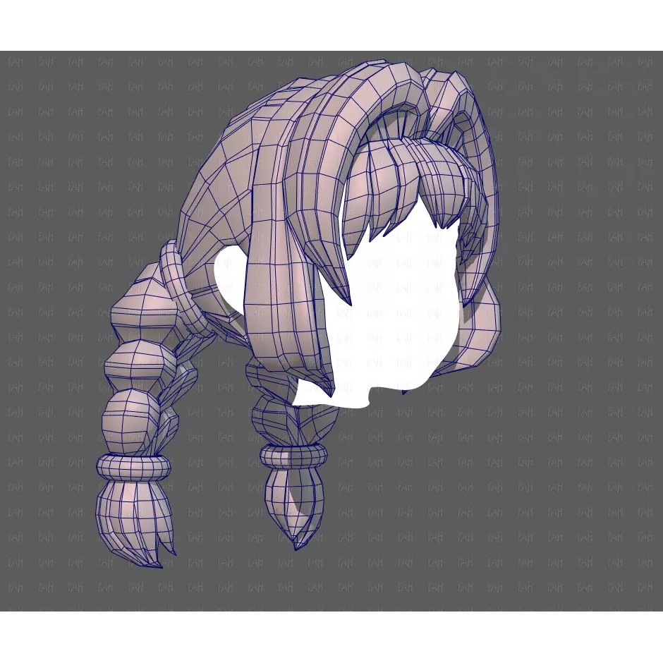 Base Hair 3D Model – Low Poly Cartoon Hairstyle for Animation, FBX - View 28
