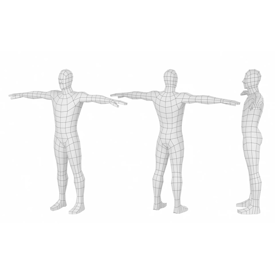 Natural Male 3D Model – Low Poly T-Pose Base Mesh, FBX & More - View 11