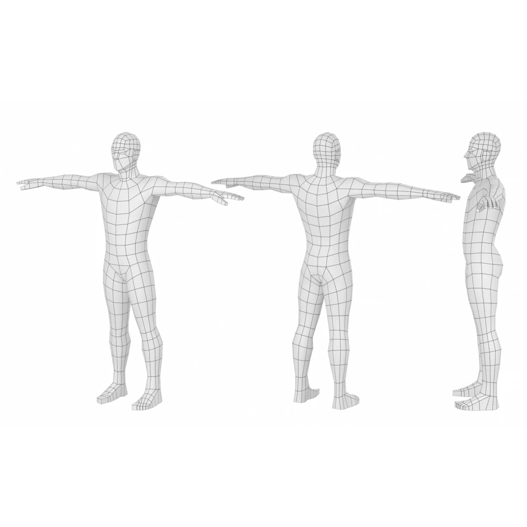 Natural Male 3D Model – Low Poly T-Pose Base Mesh, FBX & More - View 12