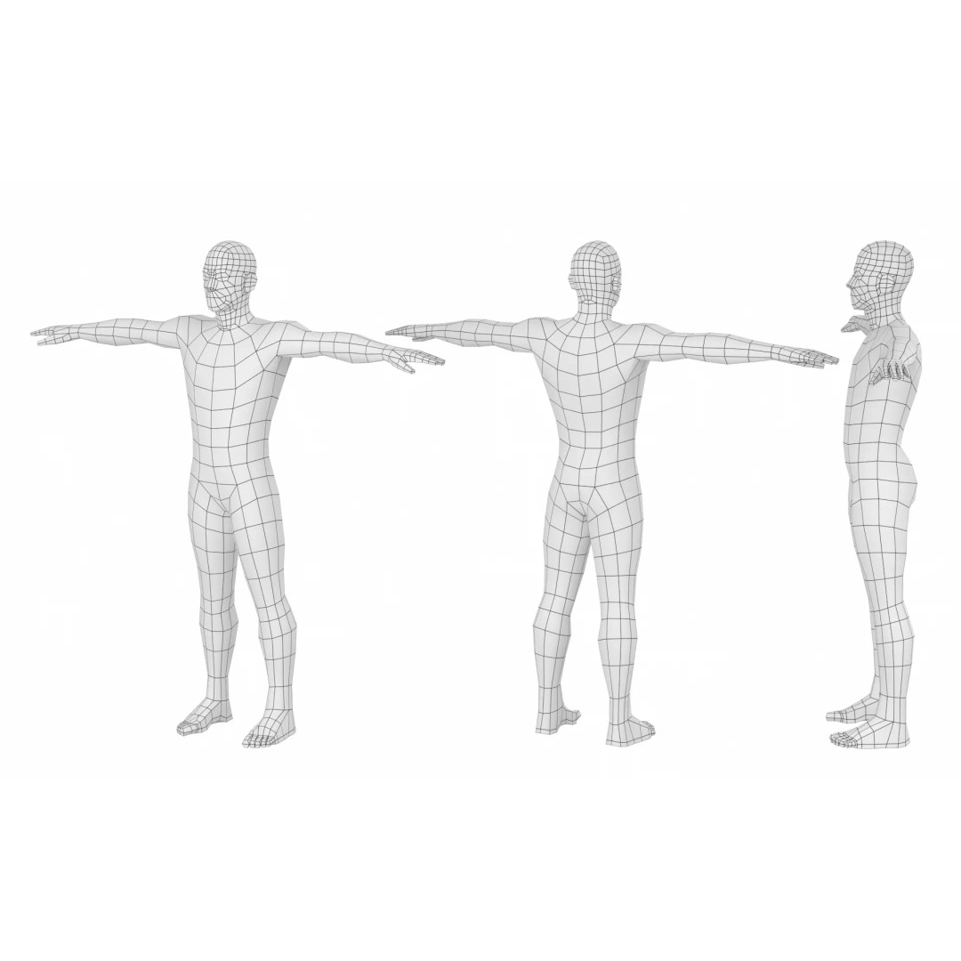 Natural Male 3D Model – Low Poly T-Pose Base Mesh, FBX & More - View 13