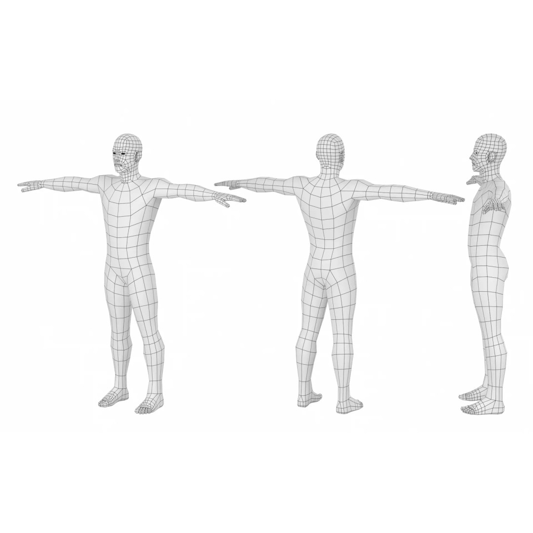 Natural Male 3D Model – Low Poly T-Pose Base Mesh, FBX & More - View 14