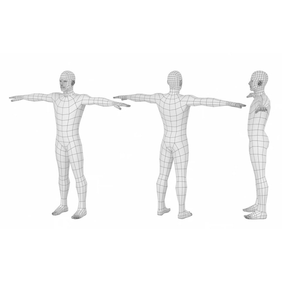 Natural Male 3D Model – Low Poly T-Pose Base Mesh, FBX & More - View 15