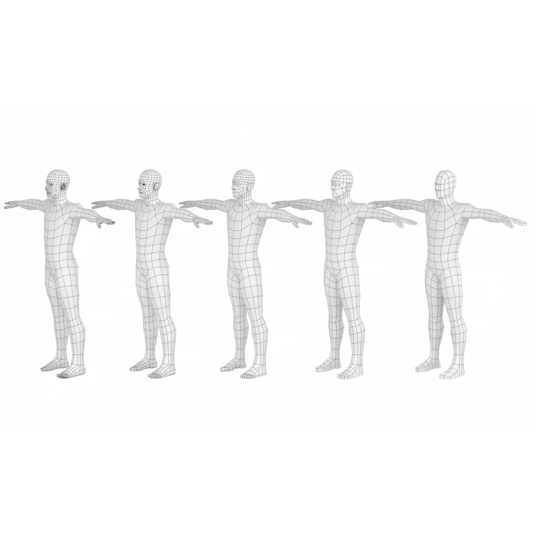 Natural Male 3D Model – Low Poly T-Pose Base Mesh, FBX & More - View 2