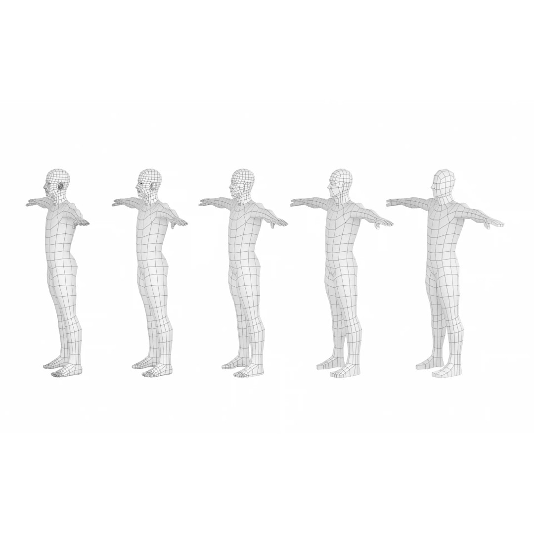 Natural Male 3D Model – Low Poly T-Pose Base Mesh, FBX & More - View 3
