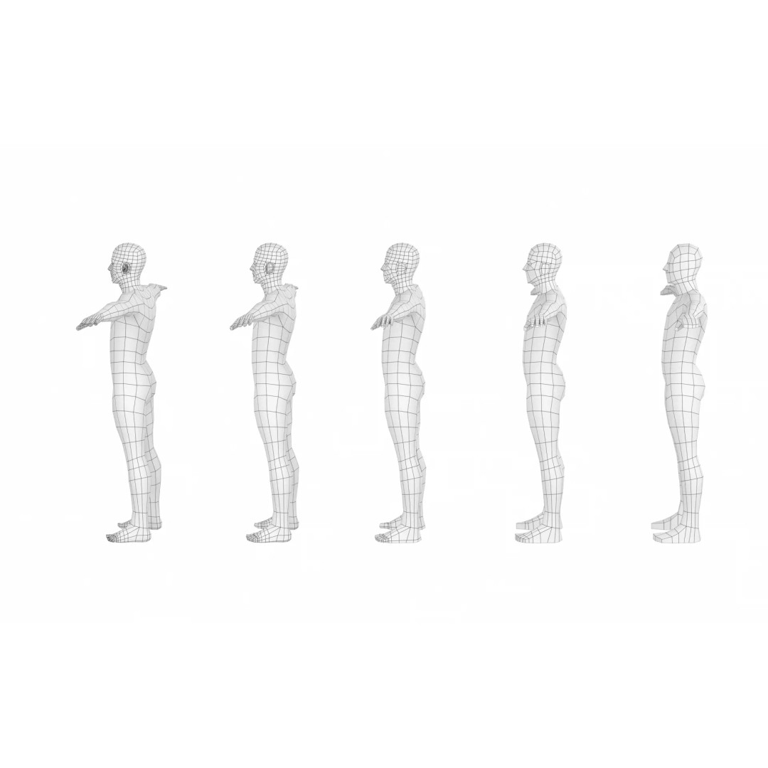 Natural Male 3D Model – Low Poly T-Pose Base Mesh, FBX & More - View 5