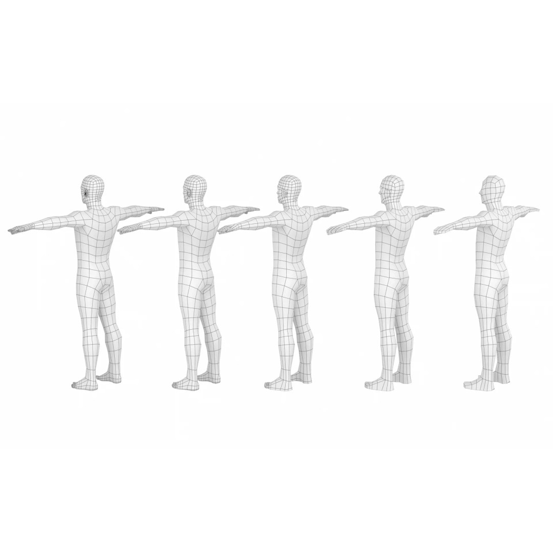 Natural Male 3D Model – Low Poly T-Pose Base Mesh, FBX & More - View 6