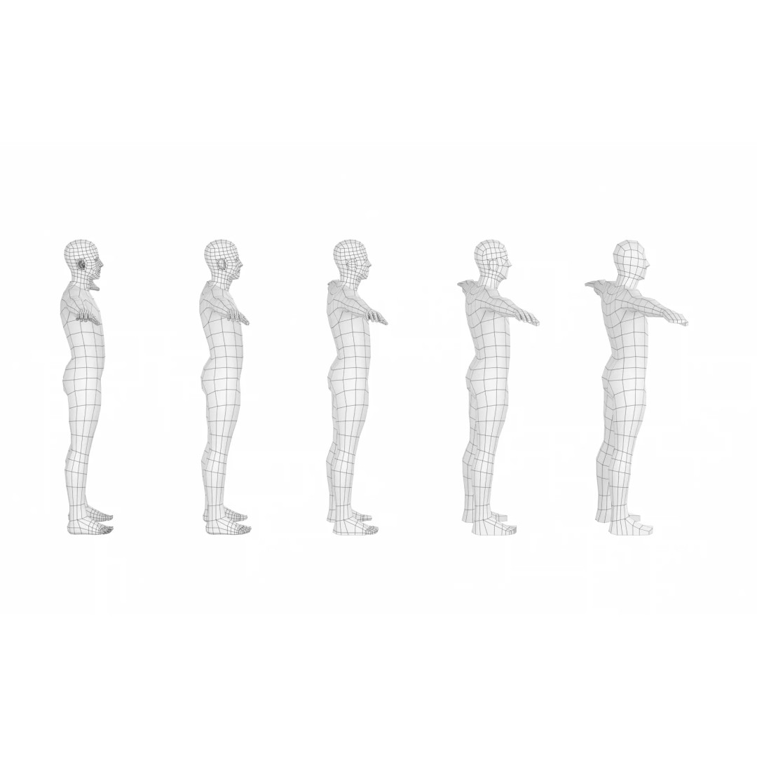 Natural Male 3D Model – Low Poly T-Pose Base Mesh, FBX & More - View 9