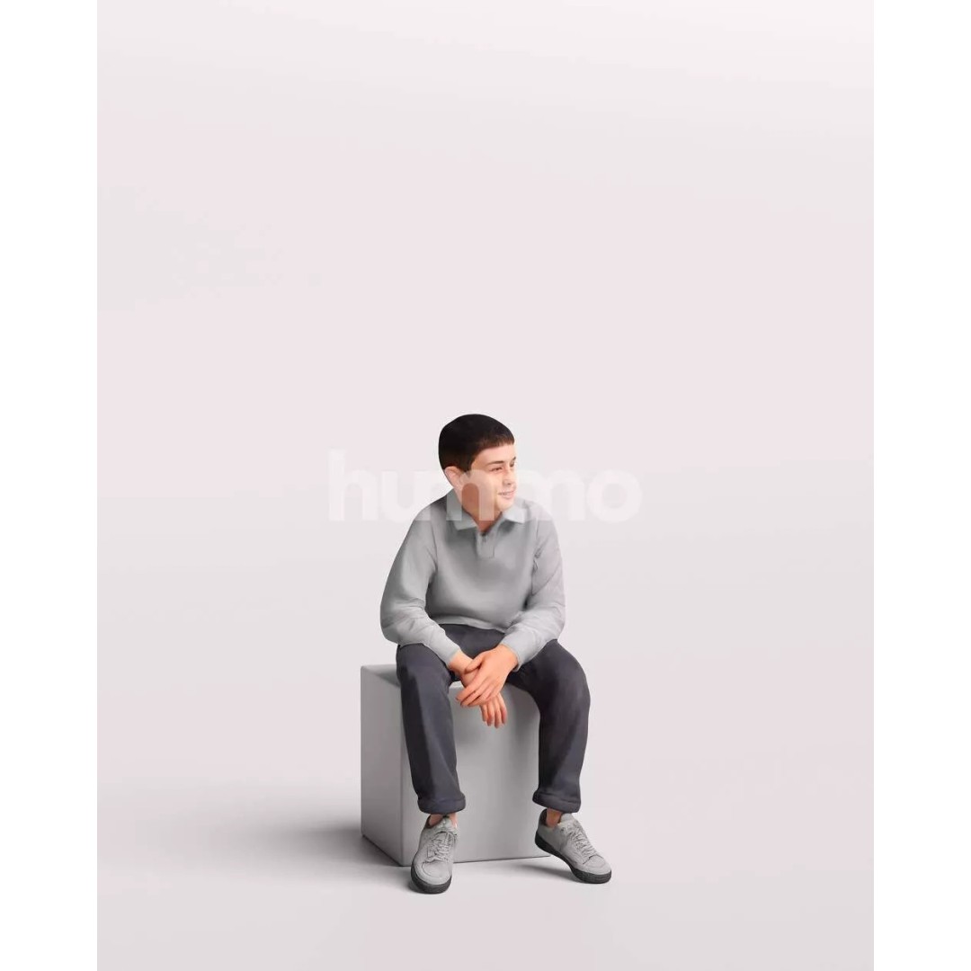 Humano Sitting Kid Boy 3D Model – Realistic PBR Character, FBX, Blender