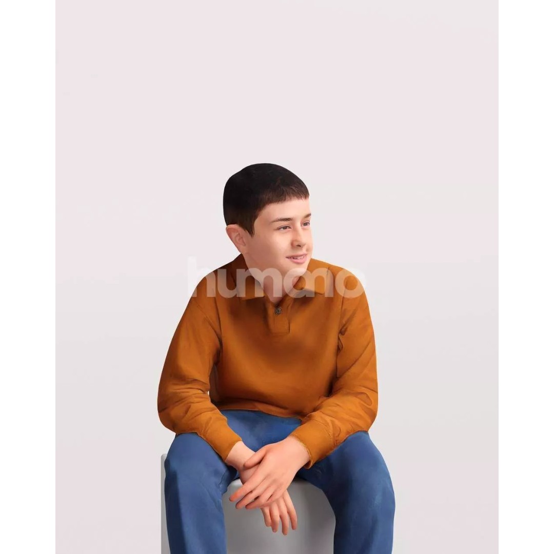 Humano Sitting Kid Boy 3D Model – Realistic PBR Character, FBX, Blender - View 10