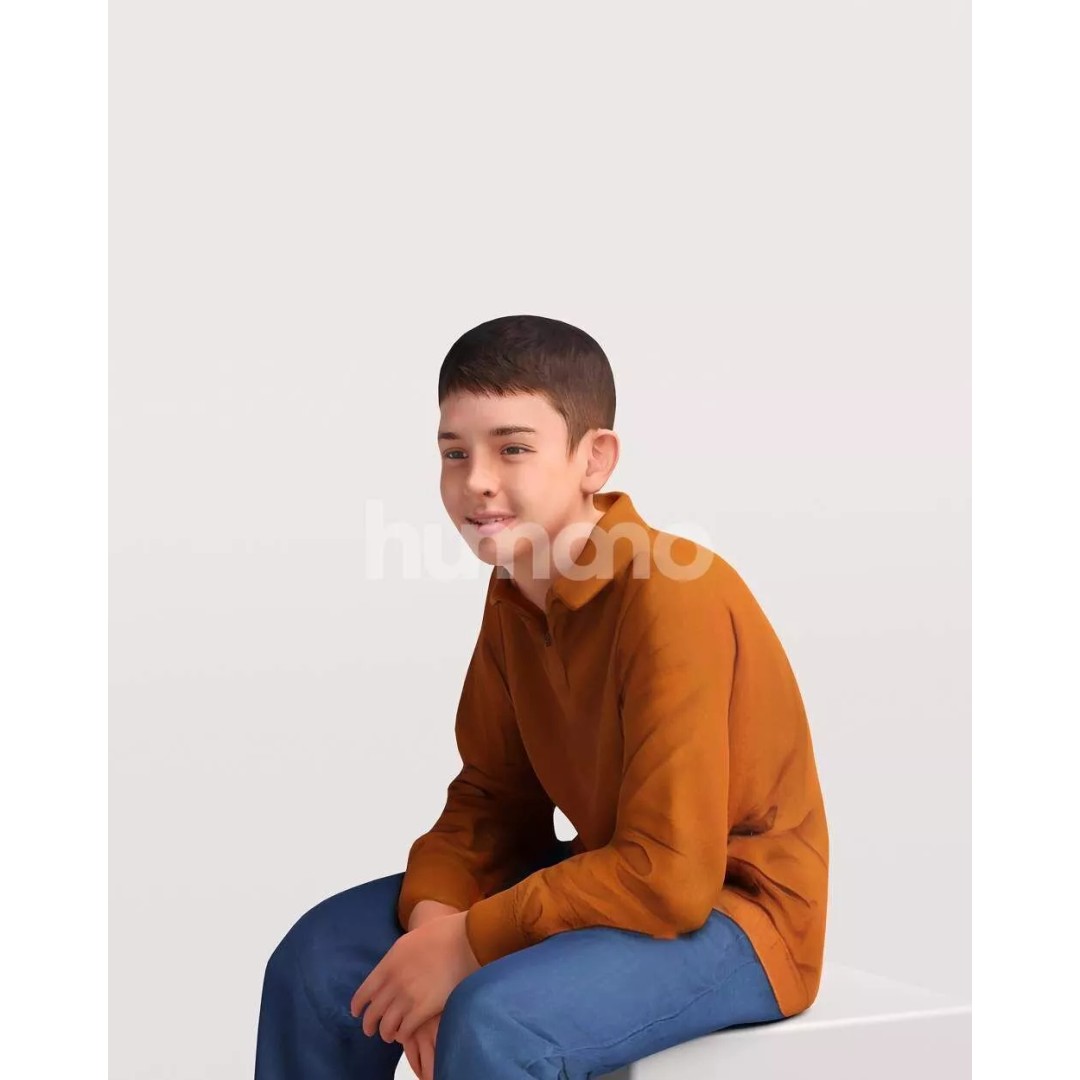Humano Sitting Kid Boy 3D Model – Realistic PBR Character, FBX, Blender - View 11