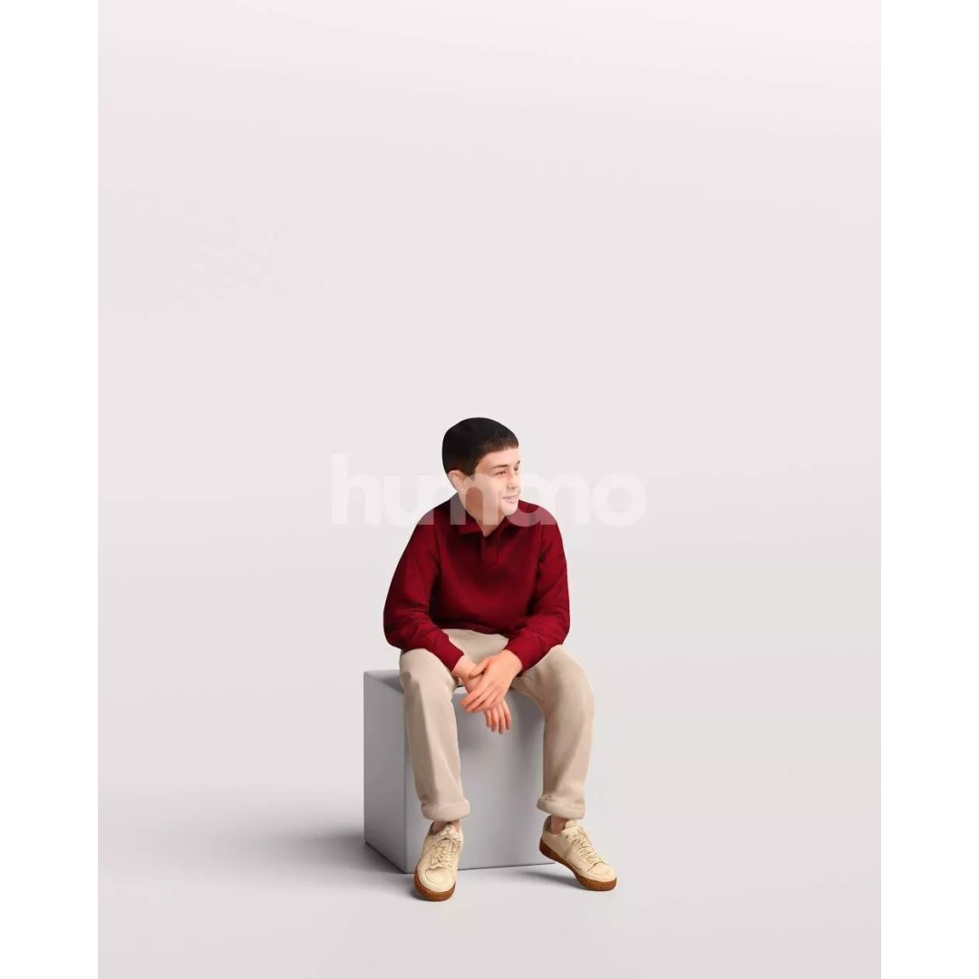 Humano Sitting Kid Boy 3D Model – Realistic PBR Character, FBX, Blender - View 12