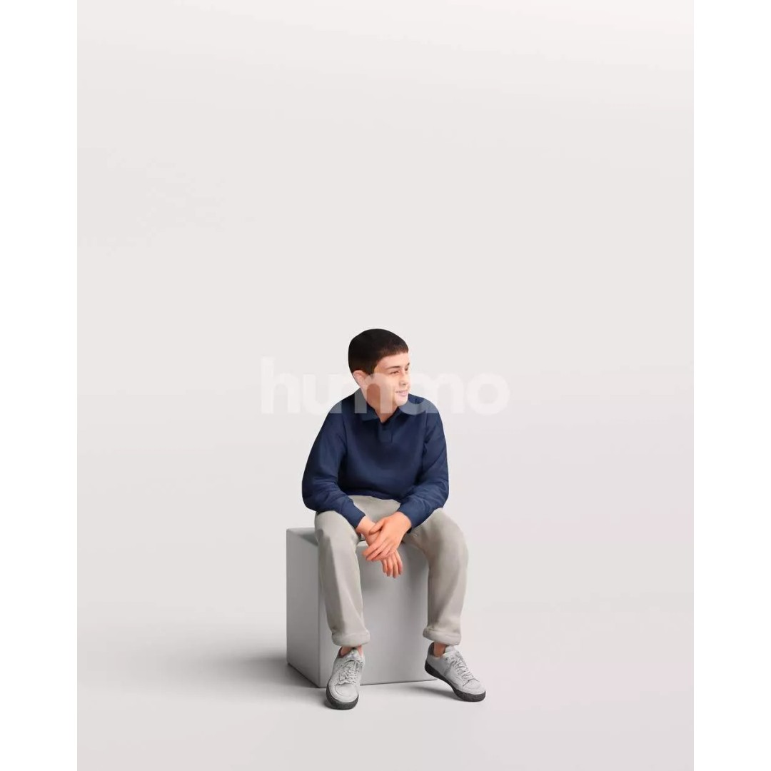 Humano Sitting Kid Boy 3D Model – Realistic PBR Character, FBX, Blender - View 13