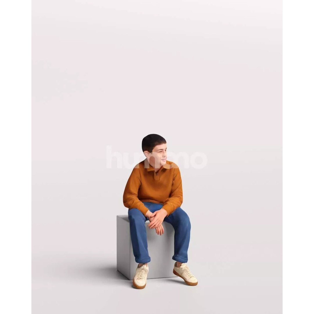 Humano Sitting Kid Boy 3D Model – Realistic PBR Character, FBX, Blender - View 4