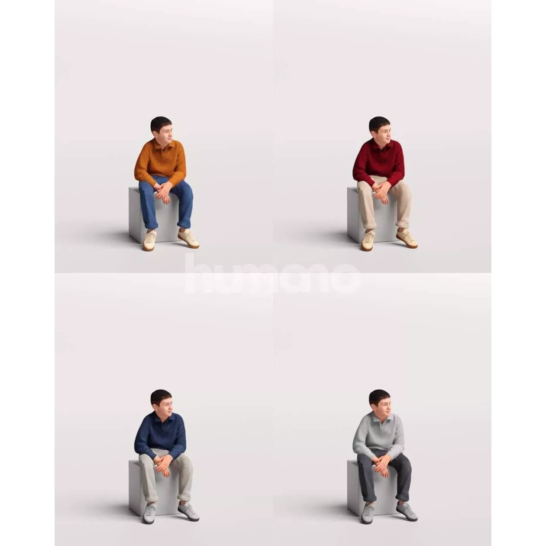 Humano Sitting Kid Boy 3D Model – Realistic PBR Character, FBX, Blender - View 5